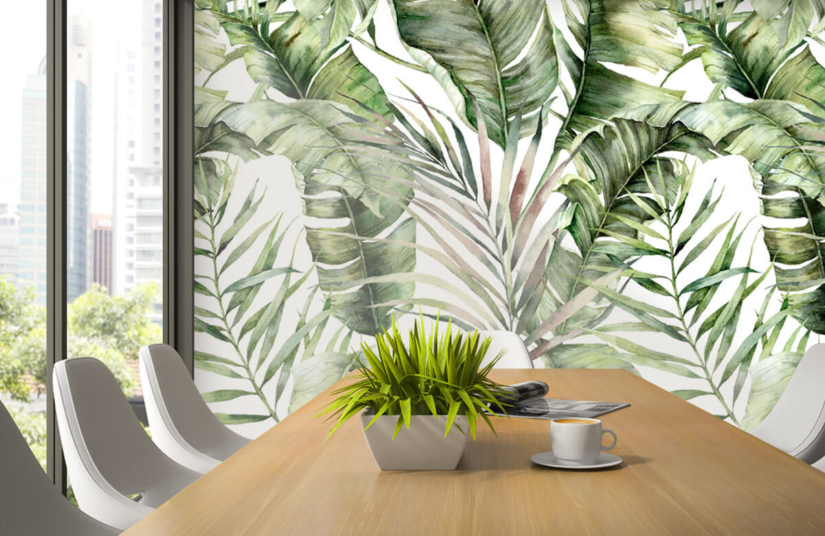 Patrón Papel pintado con Patrón de hojas de palmera verdes - Habitación 1
