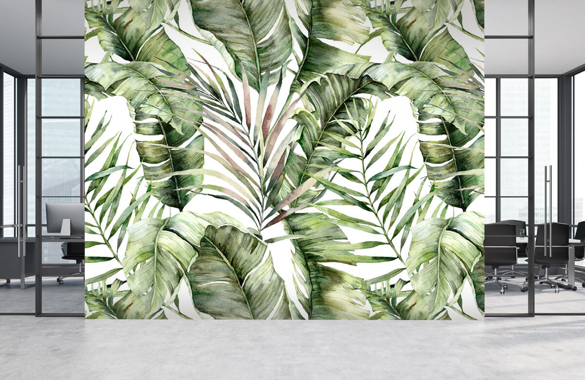 Patrón Papel pintado con Patrón de hojas de palmera verdes - Habitación 3