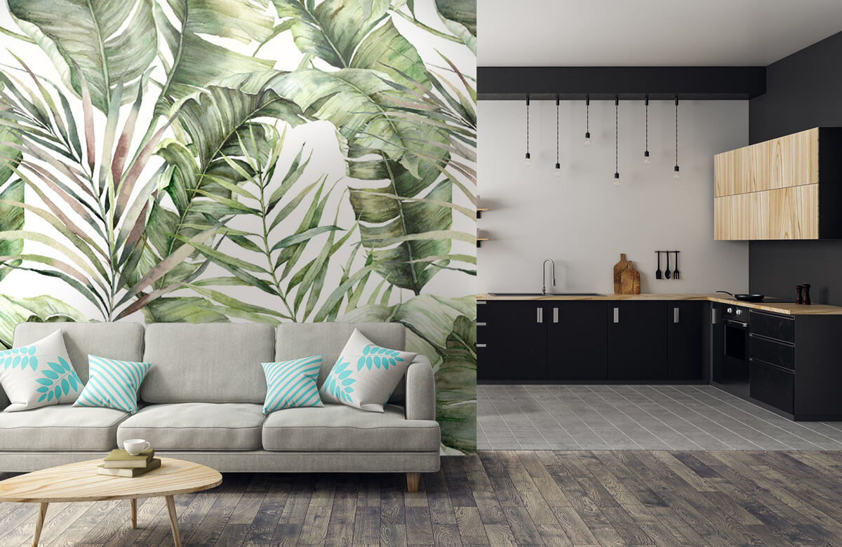 Patrón Papel pintado con Patrón de hojas de palmera verdes - Habitación 6