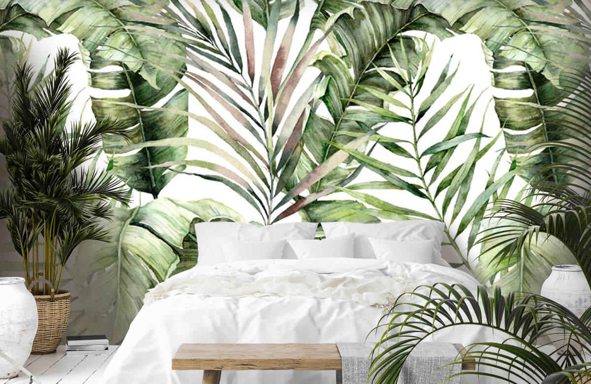 Patrón Papel pintado con Patrón de hojas de palmera verdes - Habitación 4