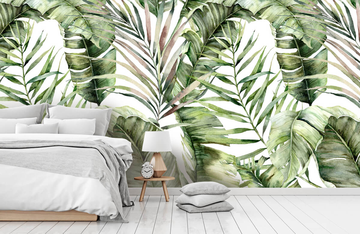 Patrón Papel pintado con Patrón de hojas de palmera verdes - Habitación 7