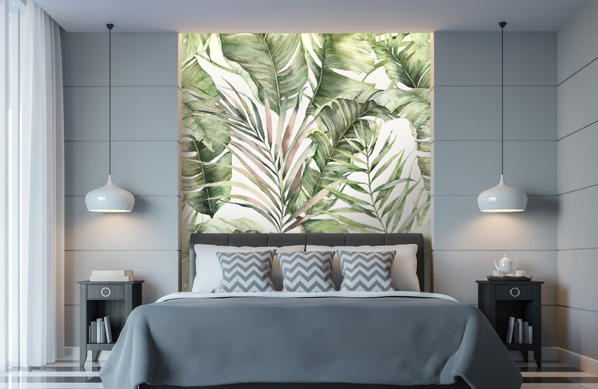 Patrón Papel pintado con Patrón de hojas de palmera verdes - Habitación 9