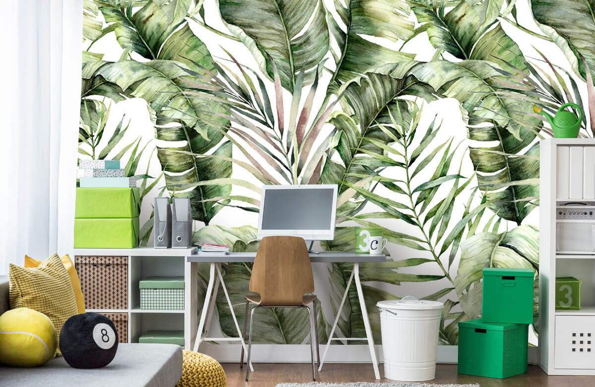 Patrón Papel pintado con Patrón de hojas de palmera verdes - Habitación 8