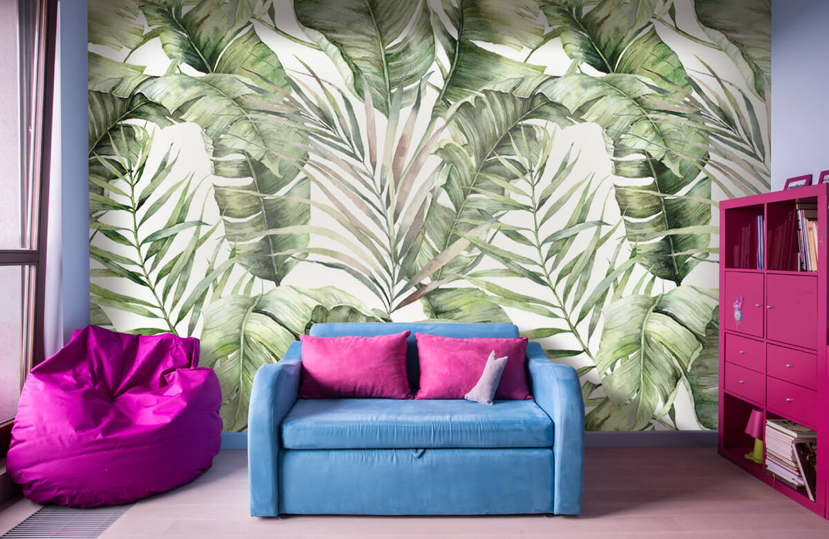 Patrón Papel pintado con Patrón de hojas de palmera verdes - Habitación 10