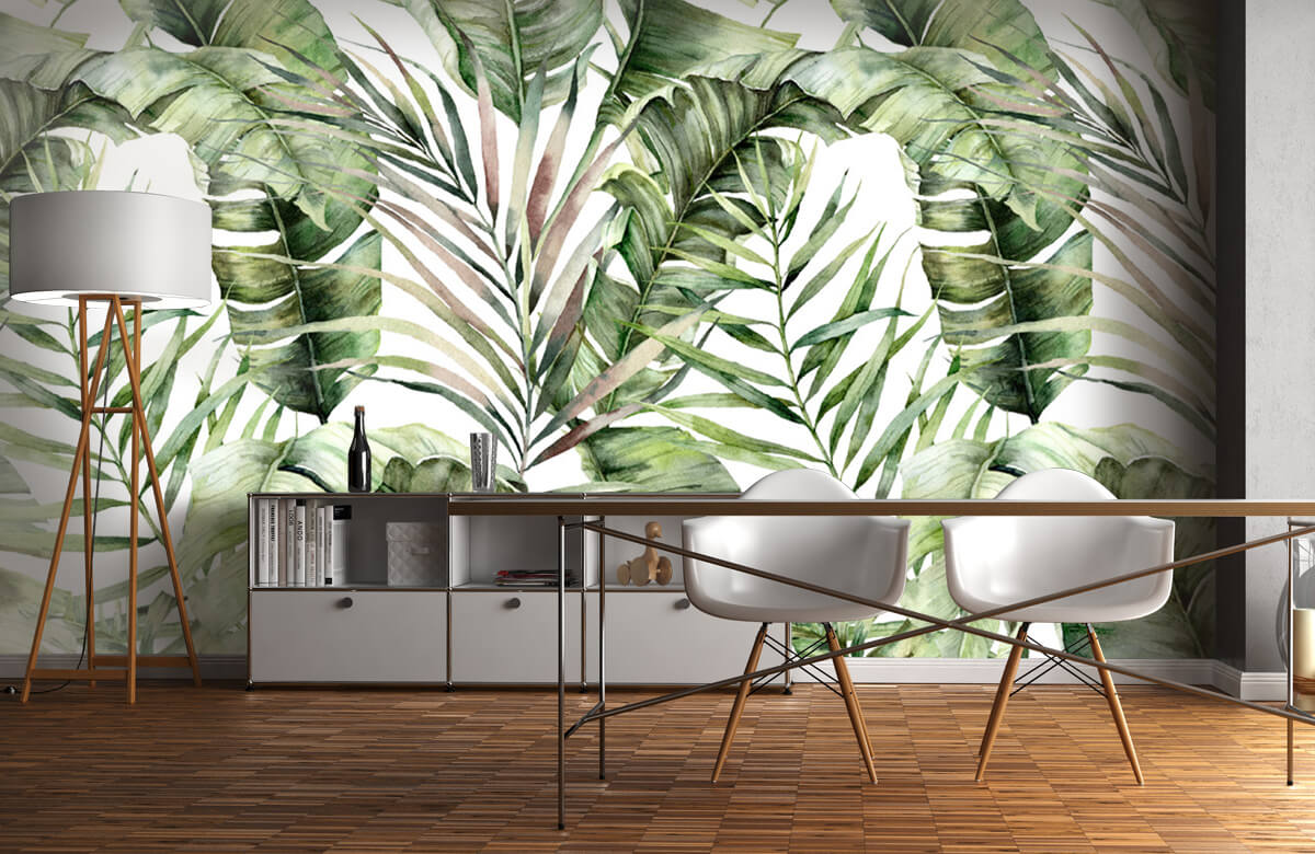 Patrón Papel pintado con Patrón de hojas de palmera verdes - Habitación 11