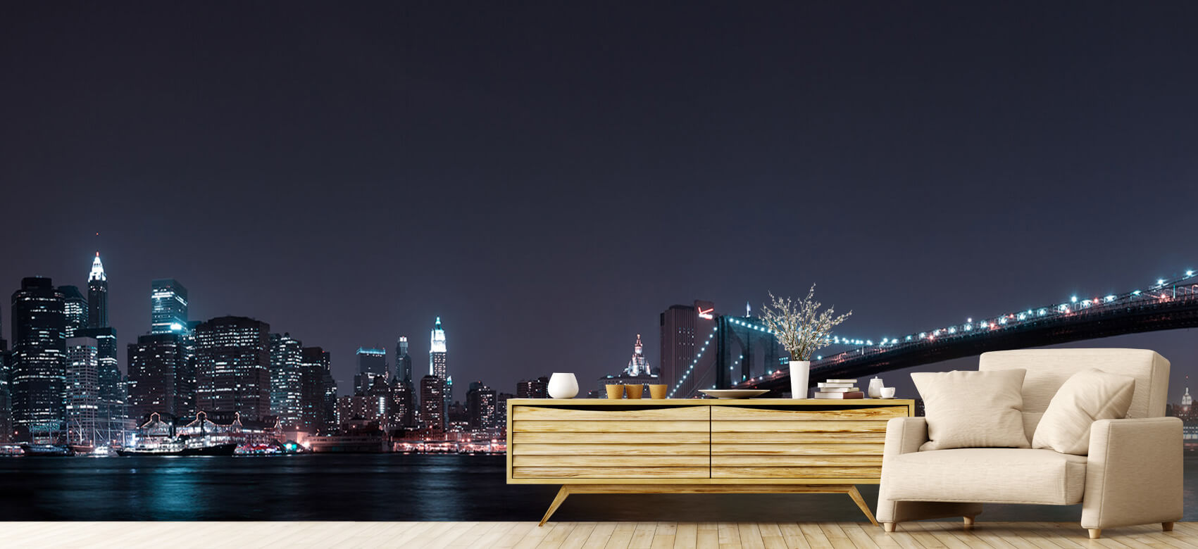 Nacht Papel pintado con El horizonte de Manhattan y el puente de Brooklyn - Habitación de adolescentes 6