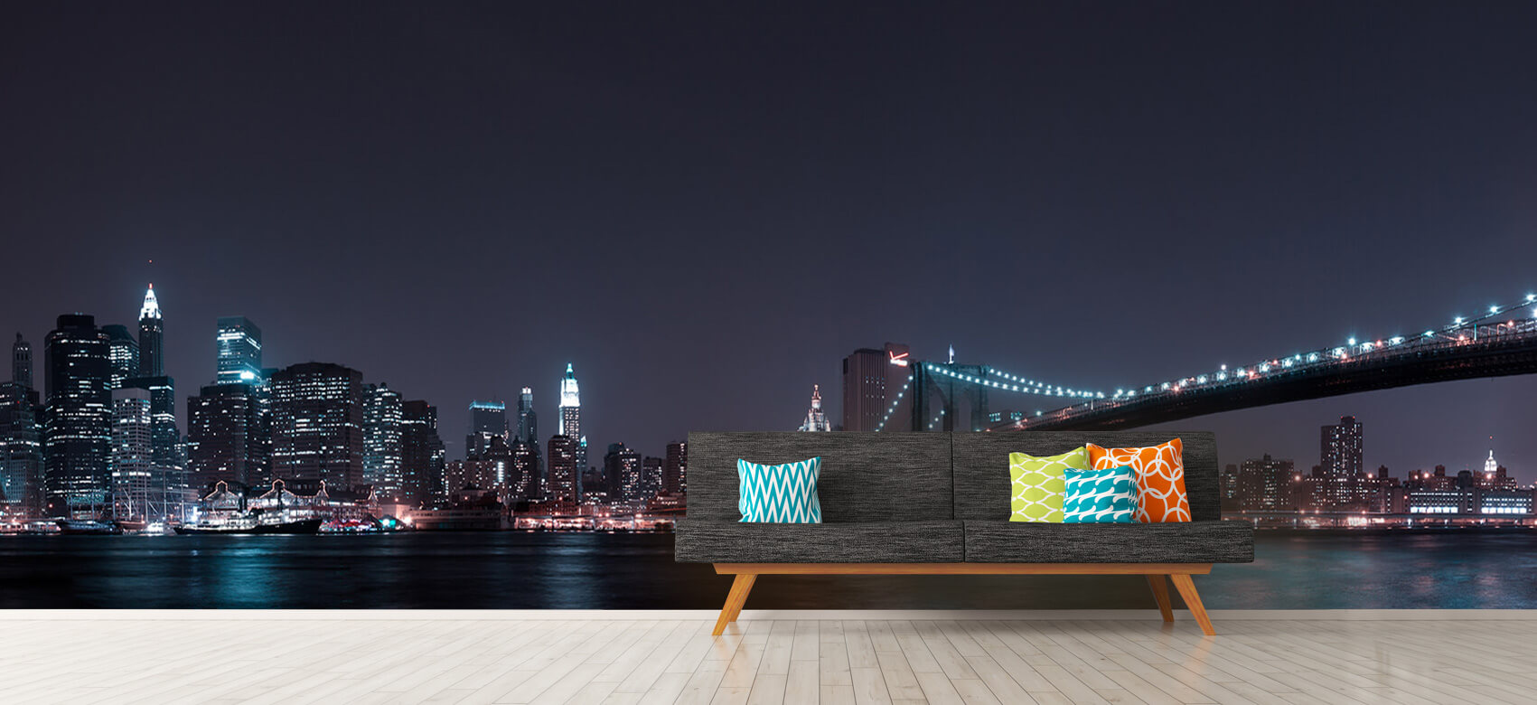Nacht Papel pintado con El horizonte de Manhattan y el puente de Brooklyn - Habitación de adolescentes 12