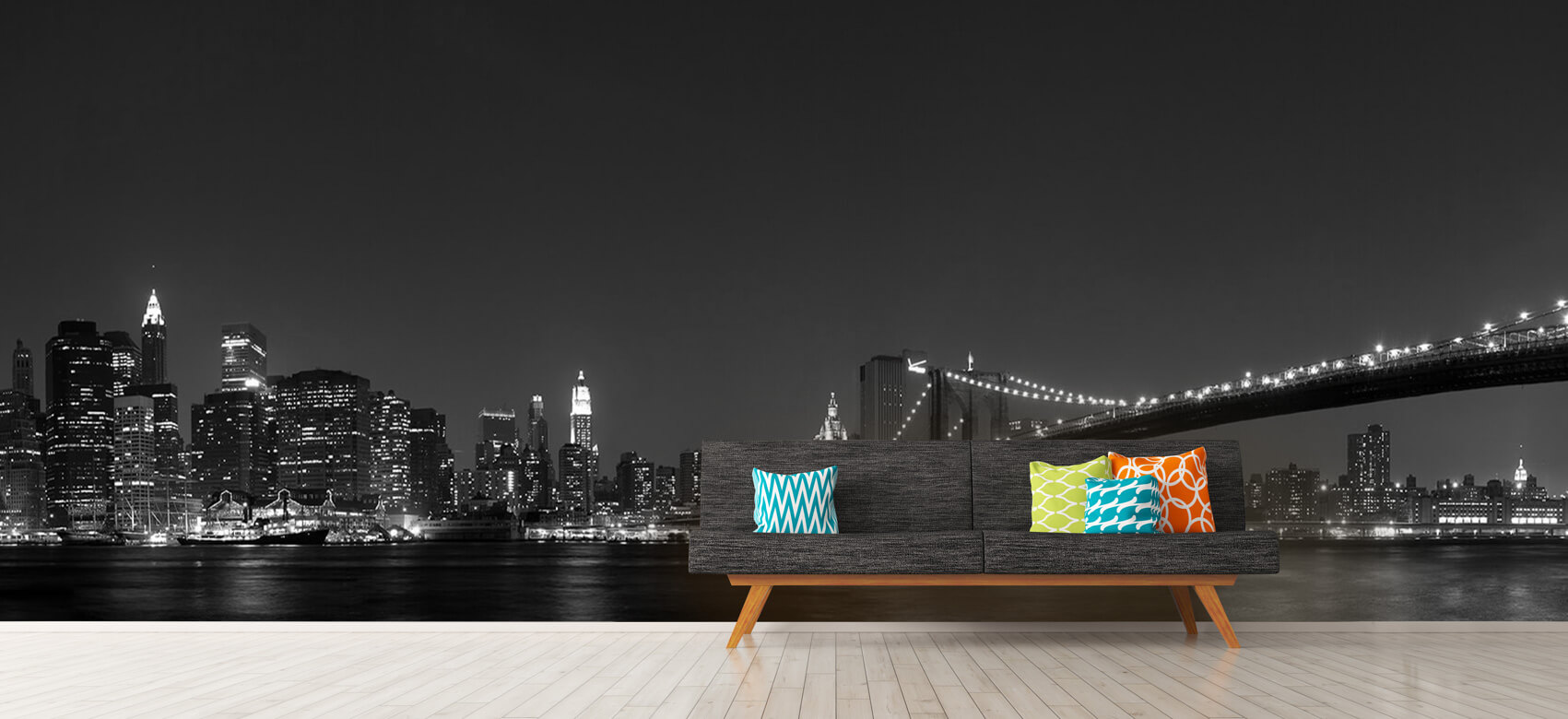 Nacht Papel pintado con El horizonte de Manhattan y el puente de Brooklyn - Habitación de adolescentes 13