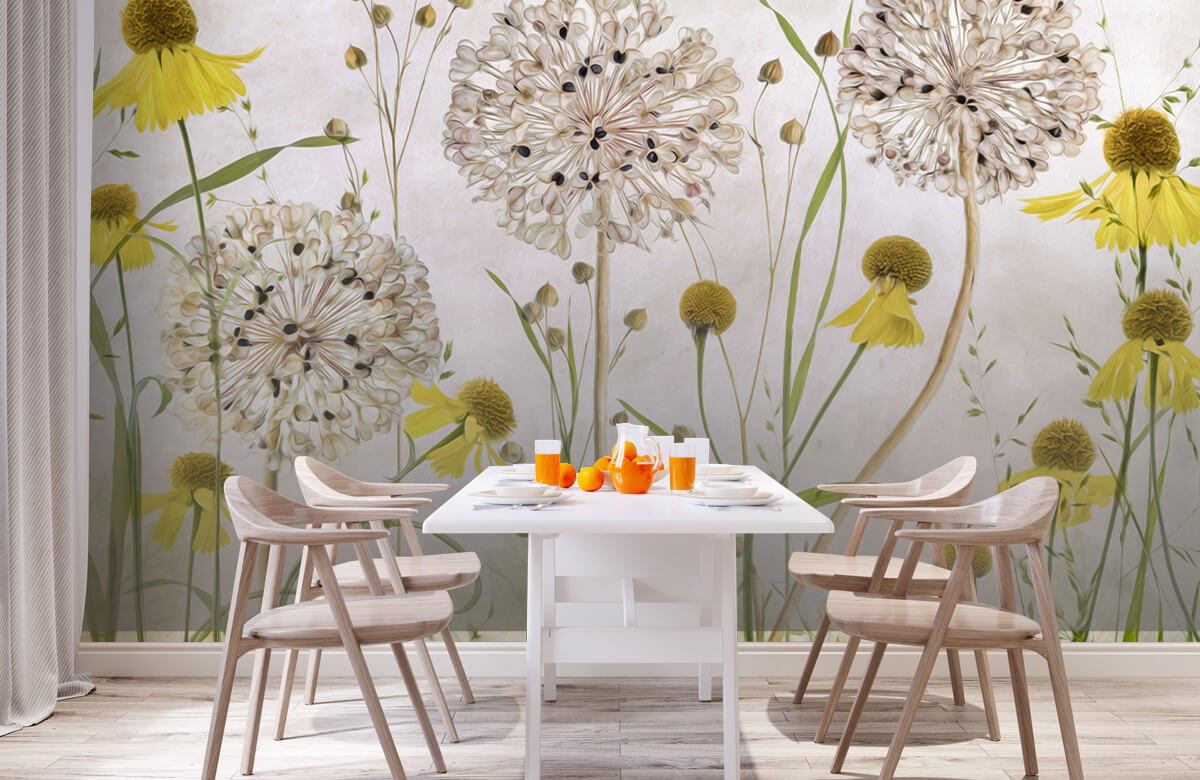 Stilleven Papel pintado con Alliums y heleniums - Salón 2