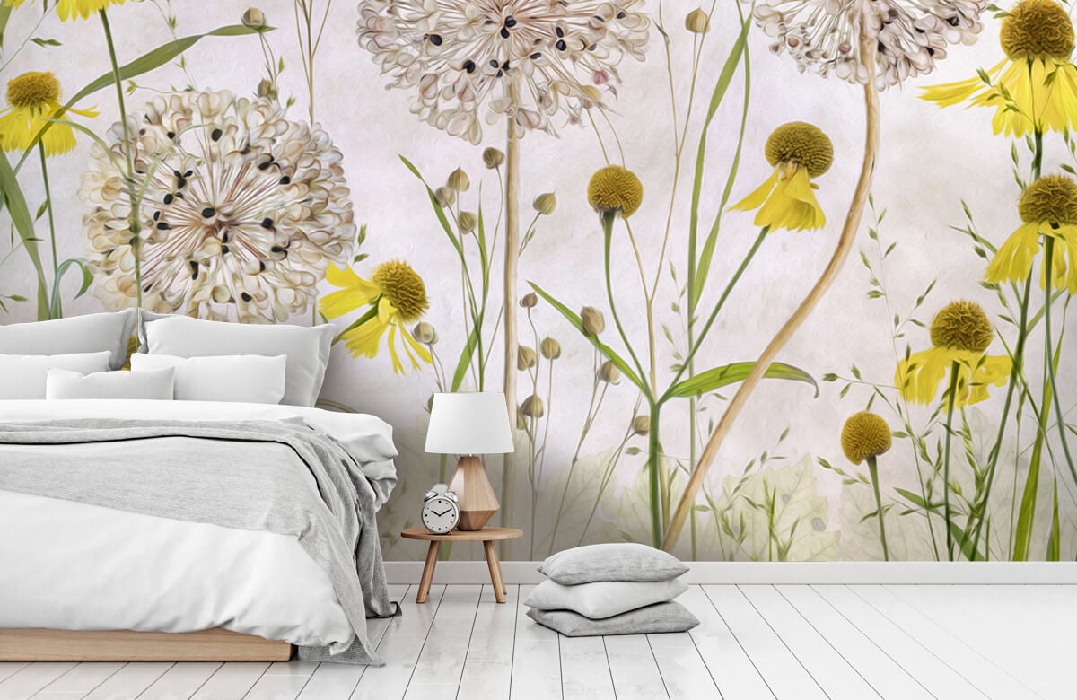 Stilleven Papel pintado con Alliums y heleniums - Salón 10