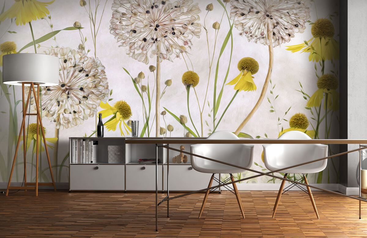 Stilleven Papel pintado con Alliums y heleniums - Salón 1