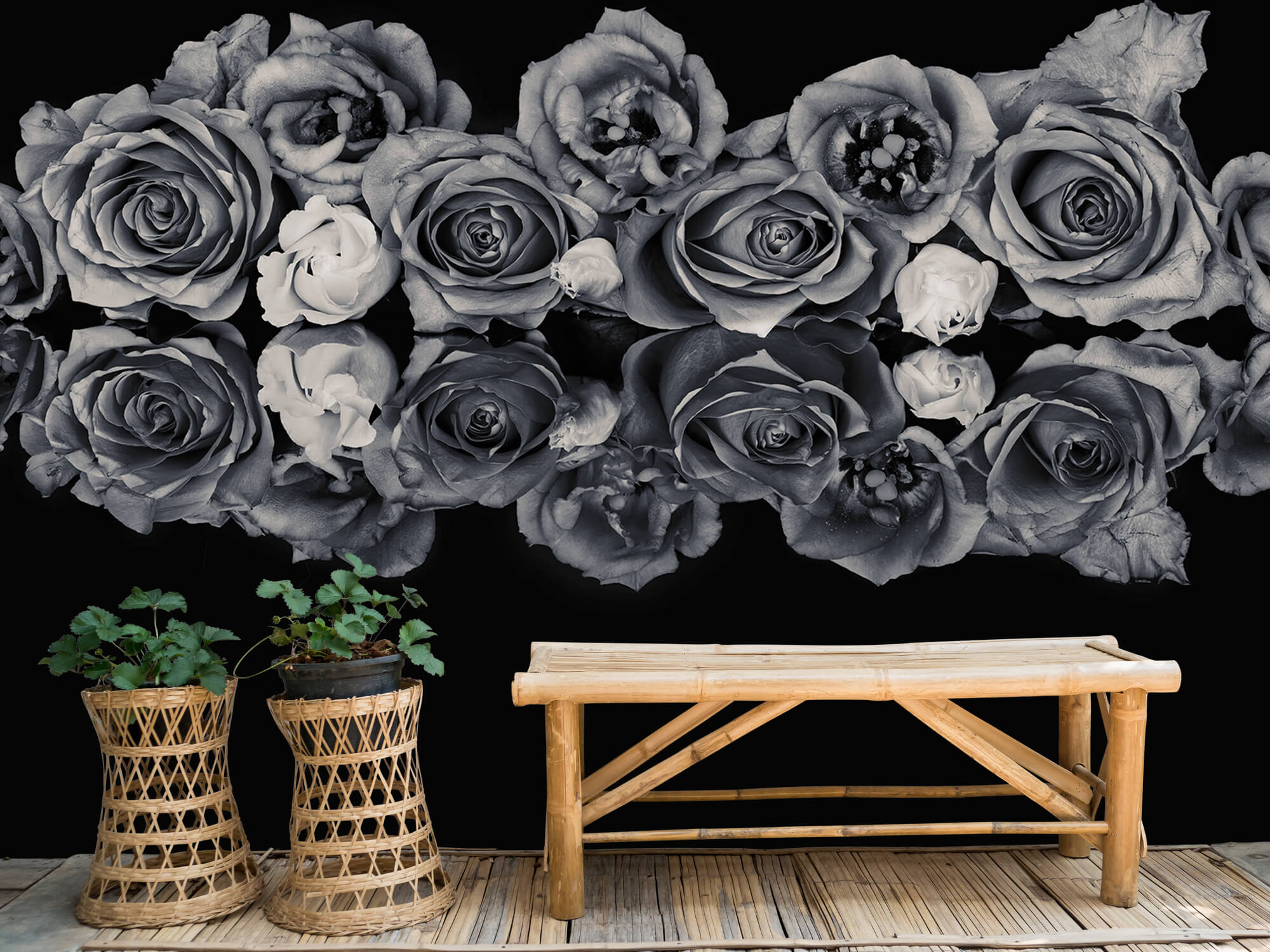 Flores Ramo de rosas en blanco y negro 2