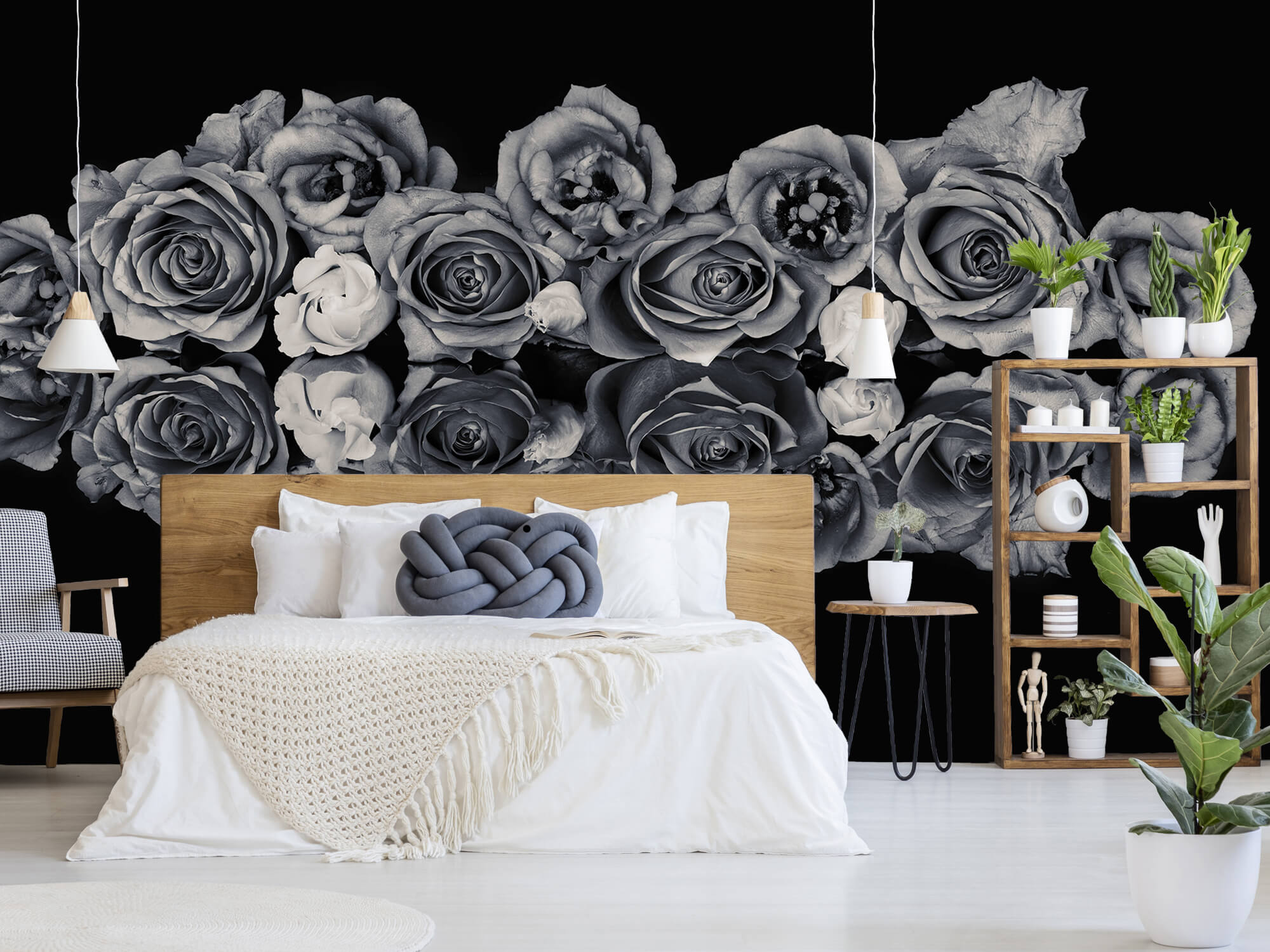 Flores Ramo de rosas en blanco y negro 6
