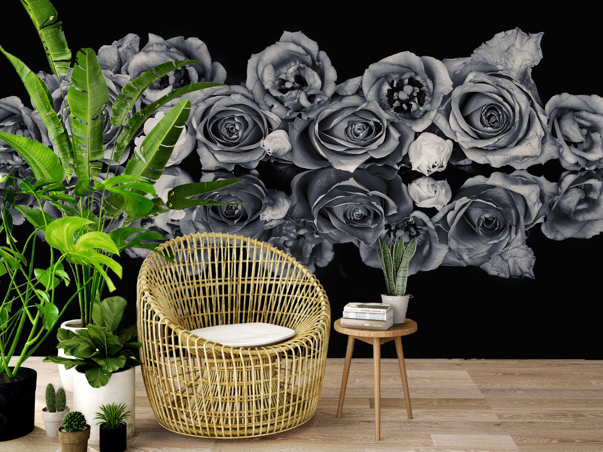 Flores Ramo de rosas en blanco y negro 8