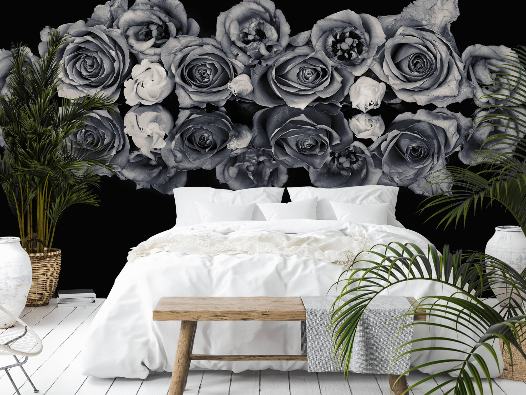 Flores Ramo de rosas en blanco y negro 3
