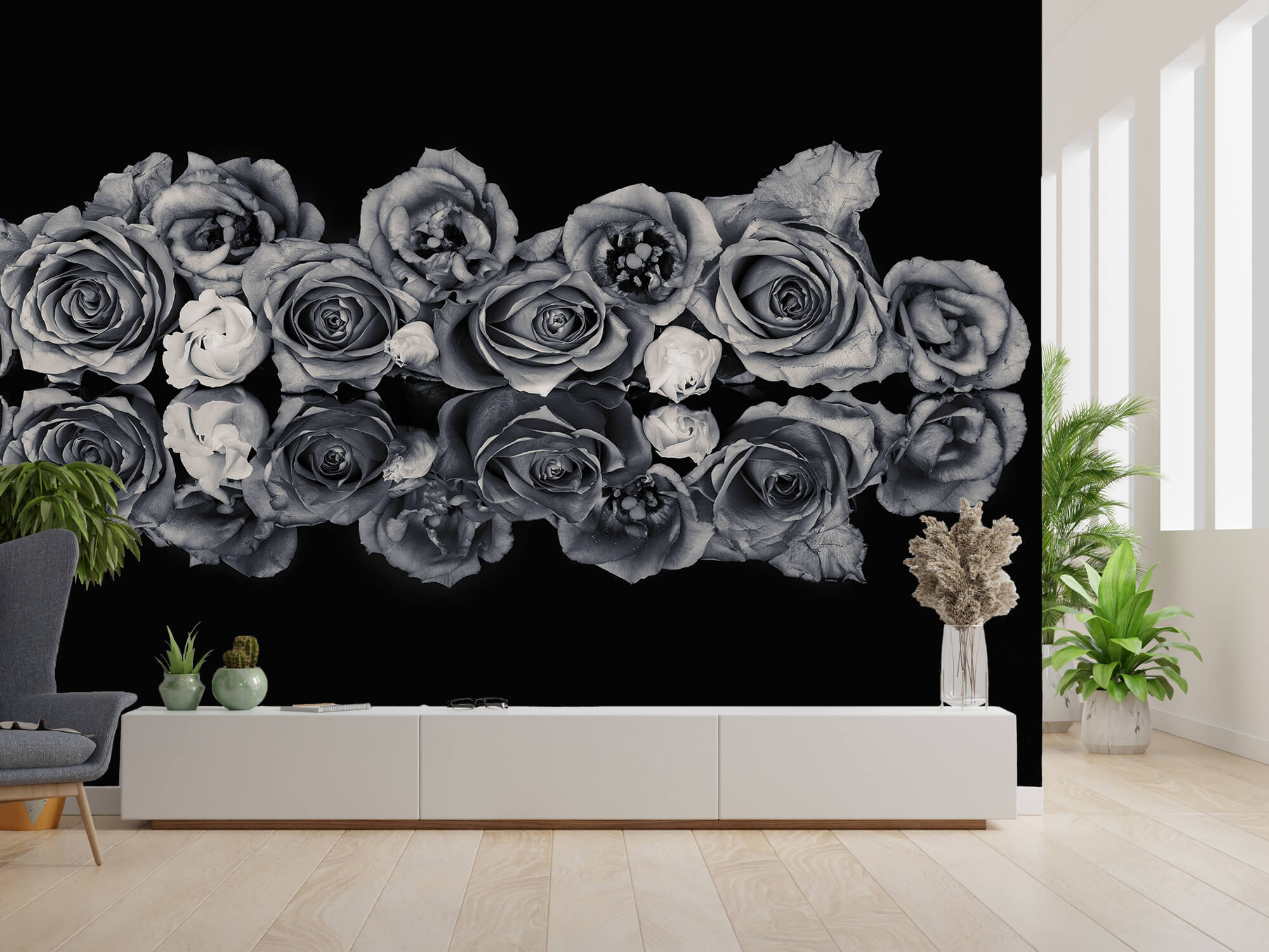 Flores Ramo de rosas en blanco y negro 1