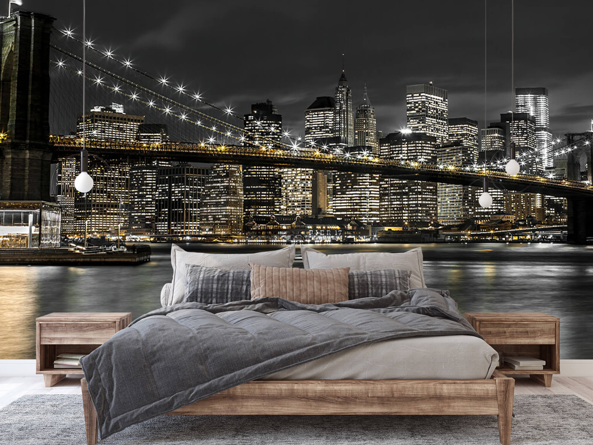  Papel pintado con Puente de Brooklyn de noche - Habitación 3