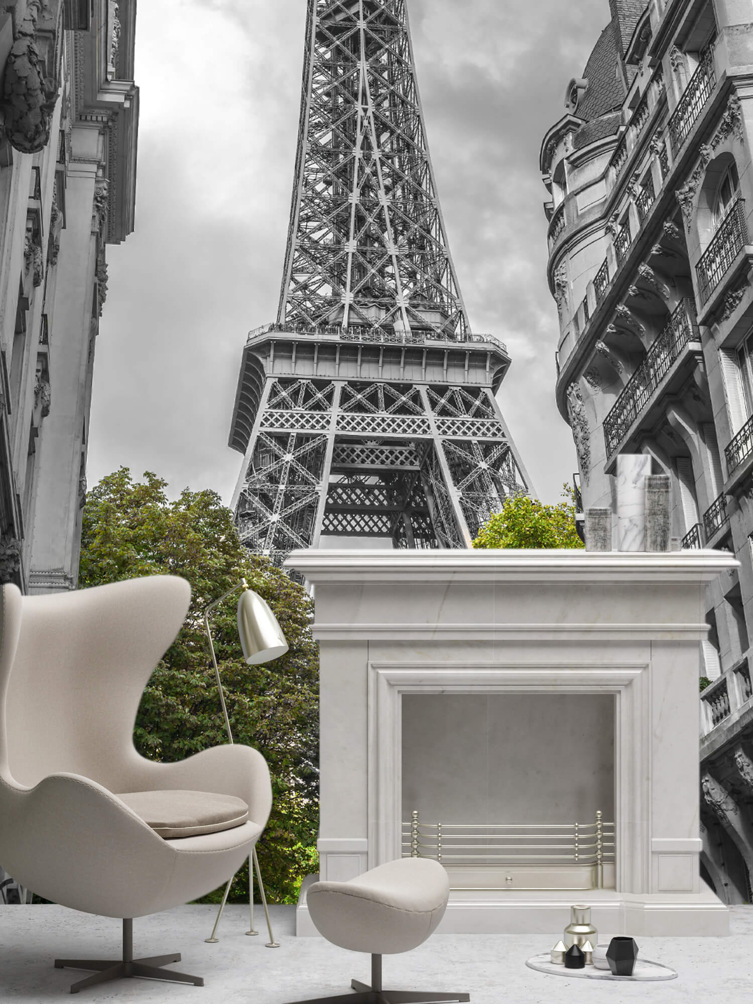  Papel pintado con Torre Eiffel en blanco y negro - Pasillo 8