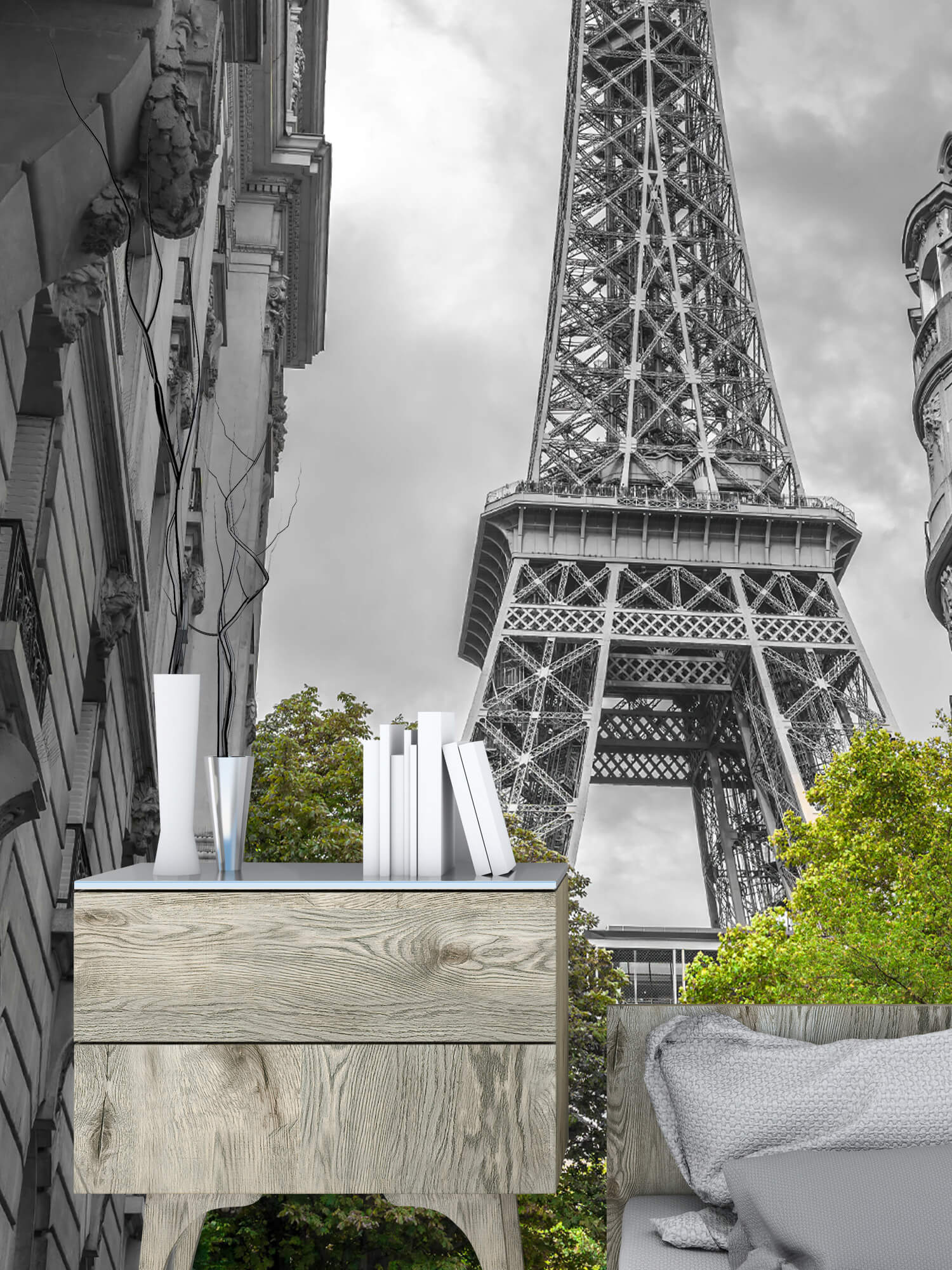  Papel pintado con Torre Eiffel en blanco y negro - Pasillo 10