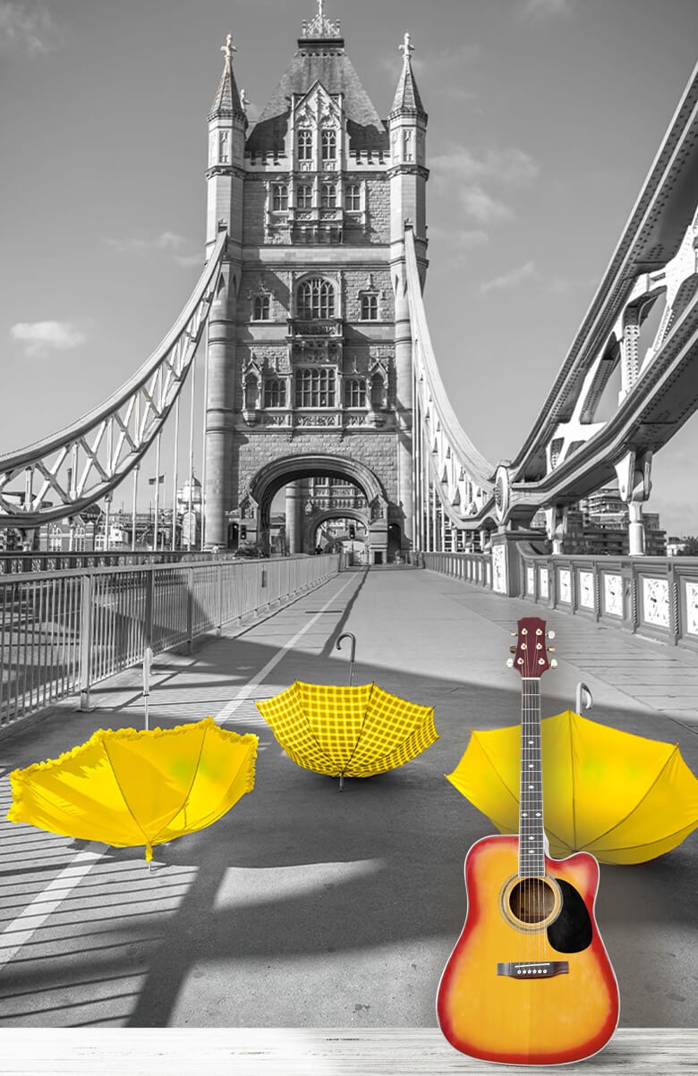  Papel pintado con Paraguas amarillos en el Tower Bridge - Salón 1
