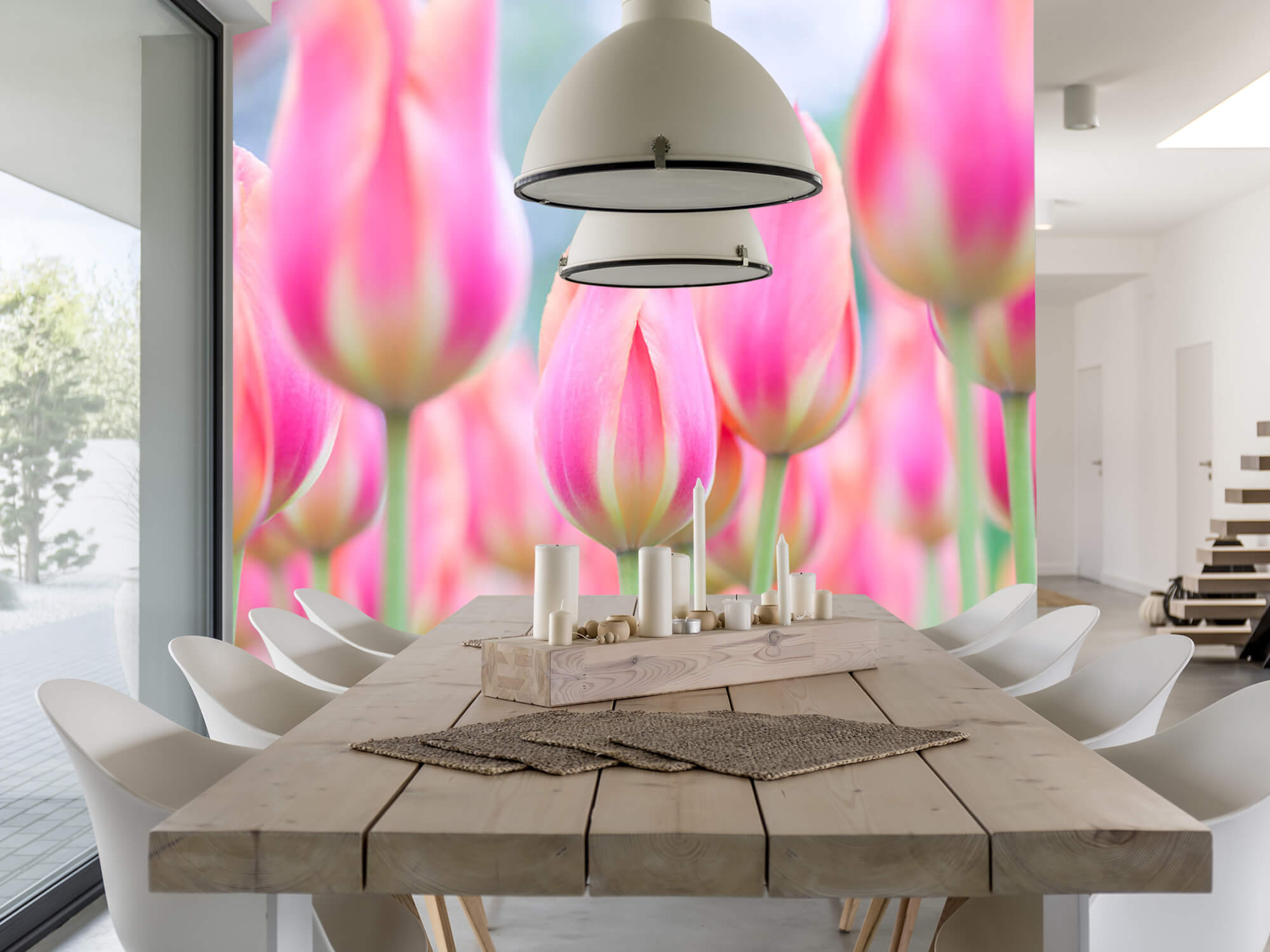  Papel pintado con Primer plano de tulipanes rosas - Pasillo 1