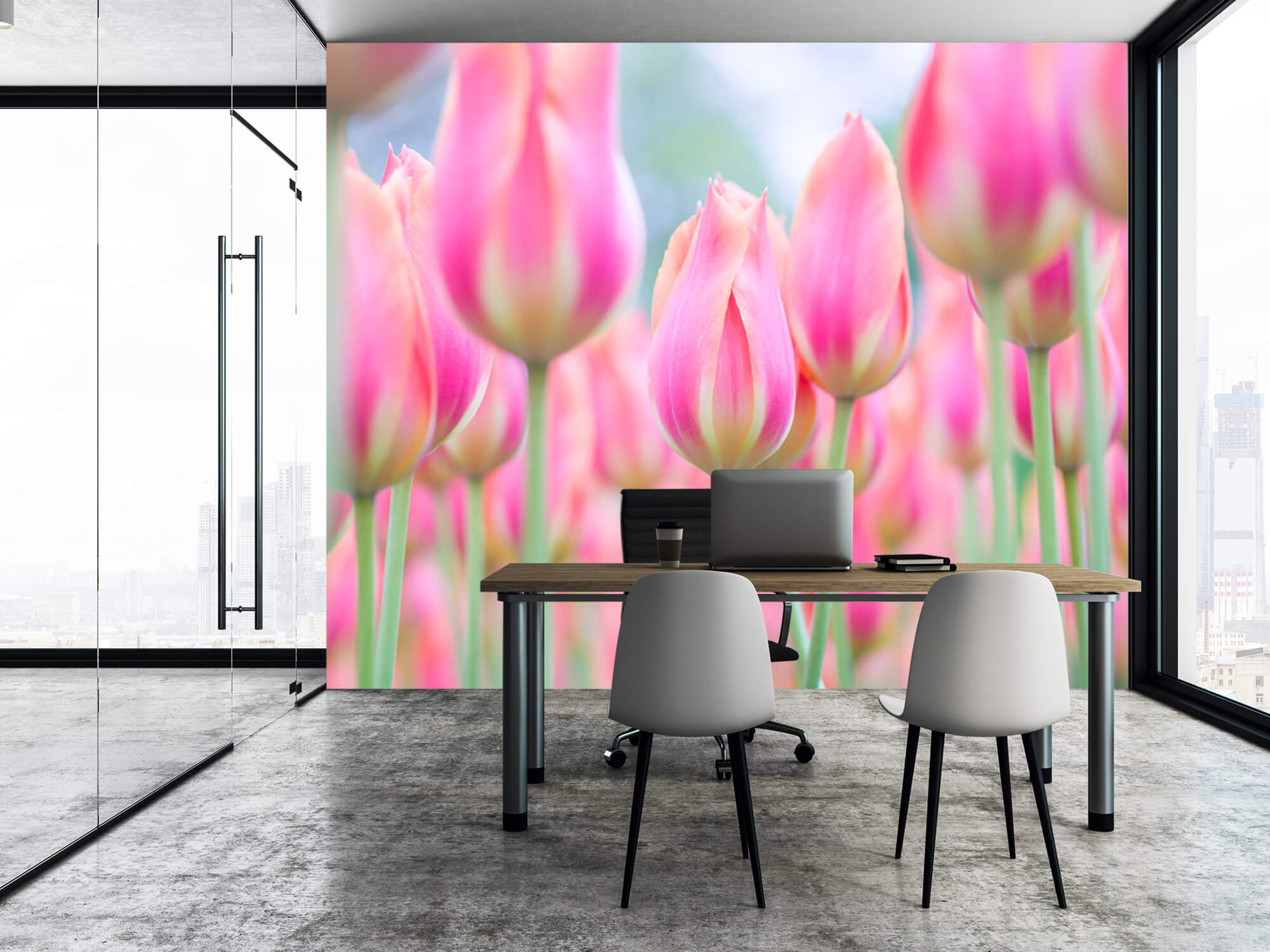  Papel pintado con Primer plano de tulipanes rosas - Pasillo 7