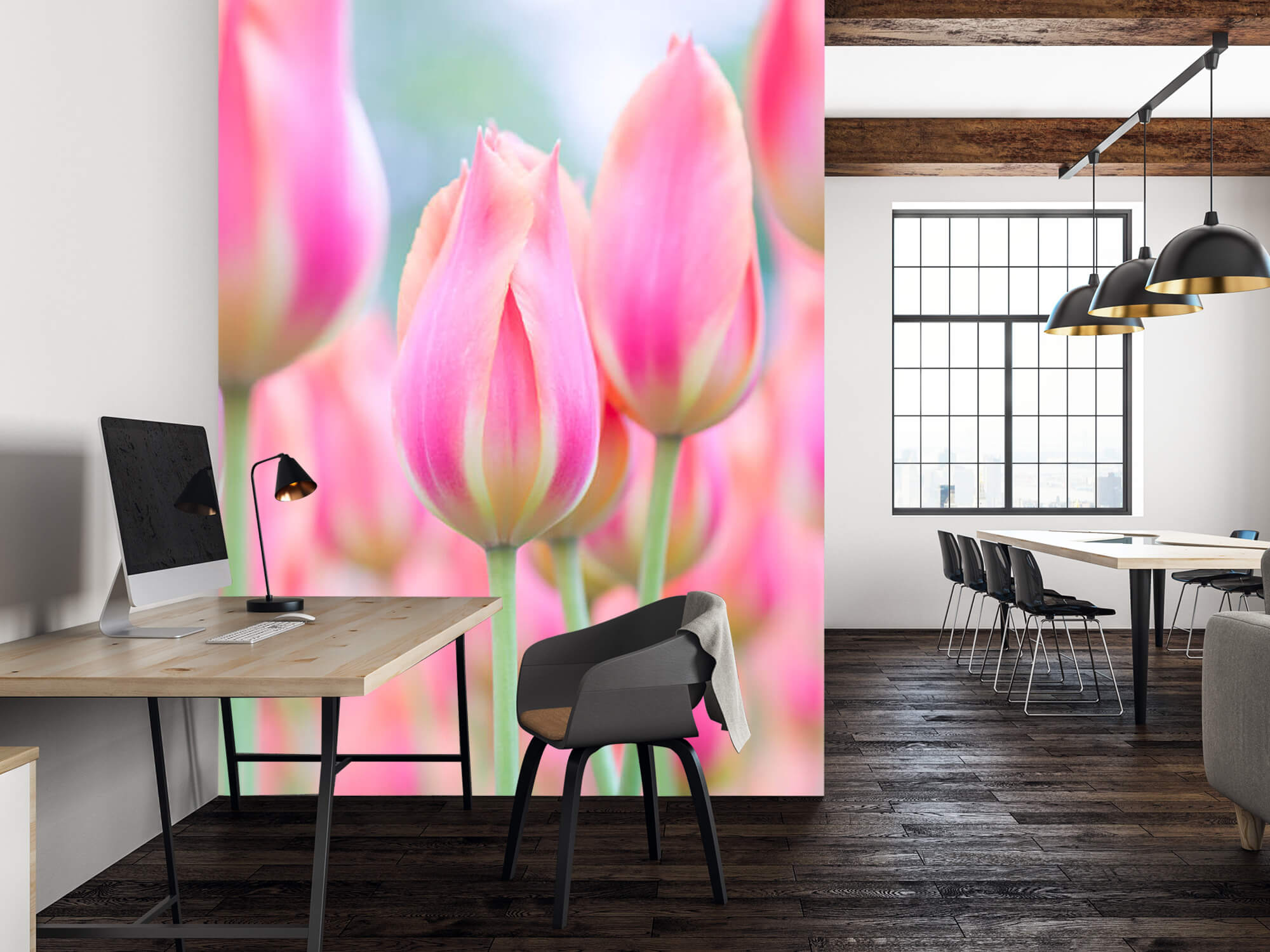  Papel pintado con Primer plano de tulipanes rosas - Pasillo 3