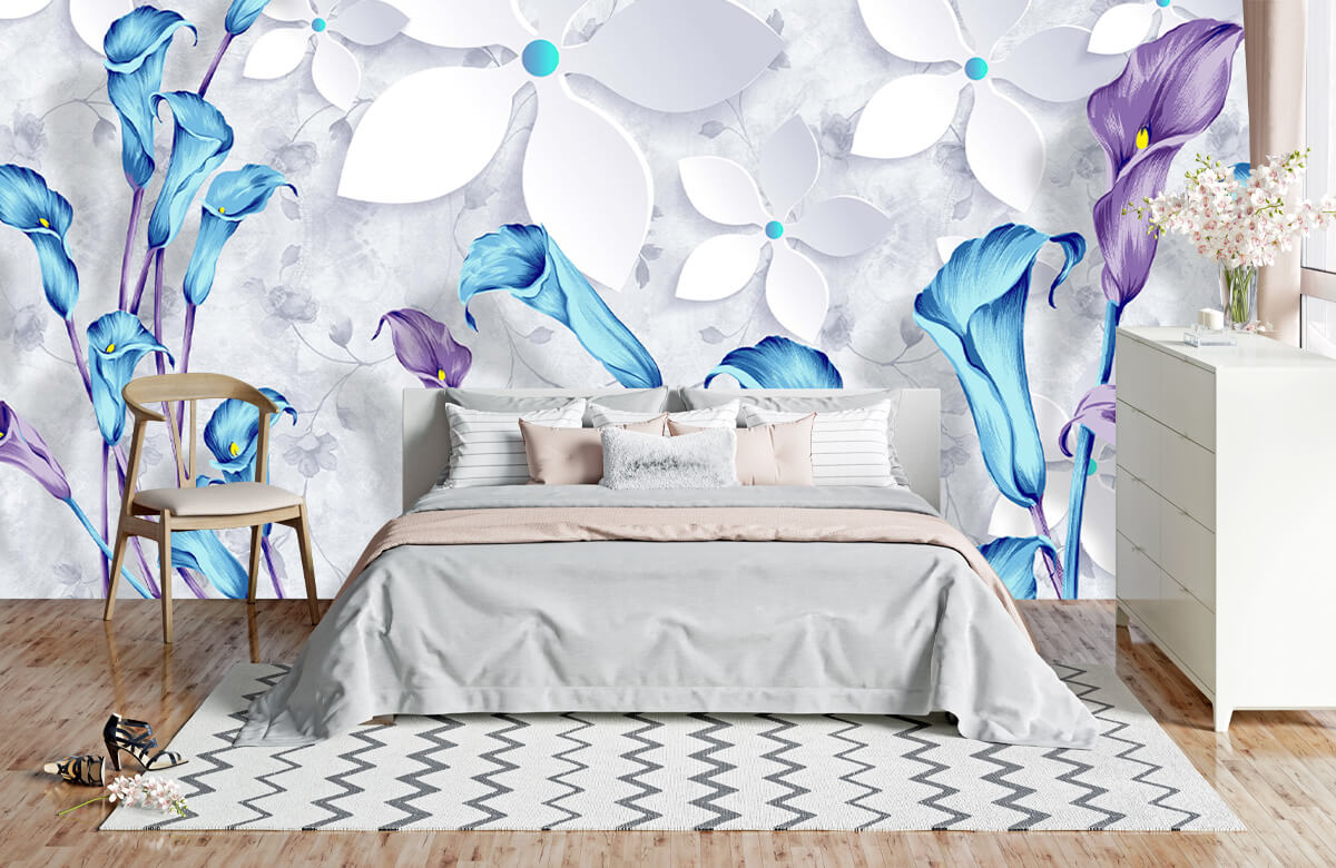 Wallpaper Flores blancas y azules 5
