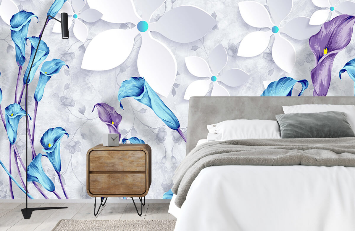 Wallpaper Flores blancas y azules 9