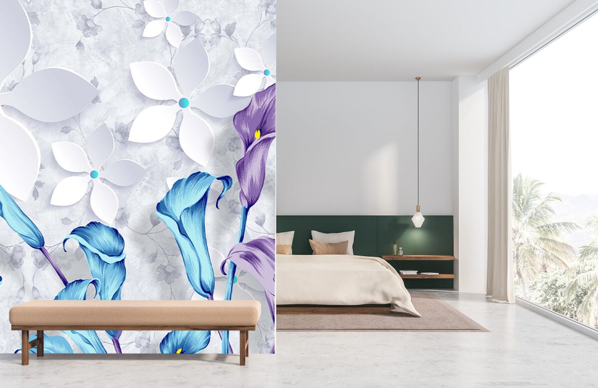 Wallpaper Flores blancas y azules 10